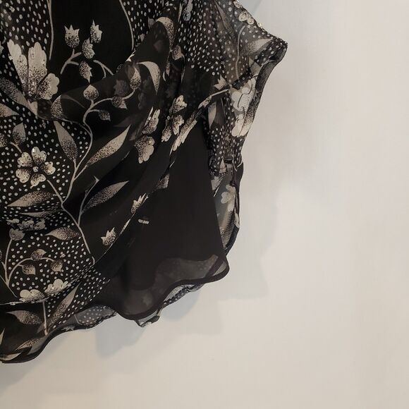 Dark Floral Beaded Silk Top 16W Ruffle neck Bell Sleeve Whimsigoth Fairy Grunge - Picture 6 of 10